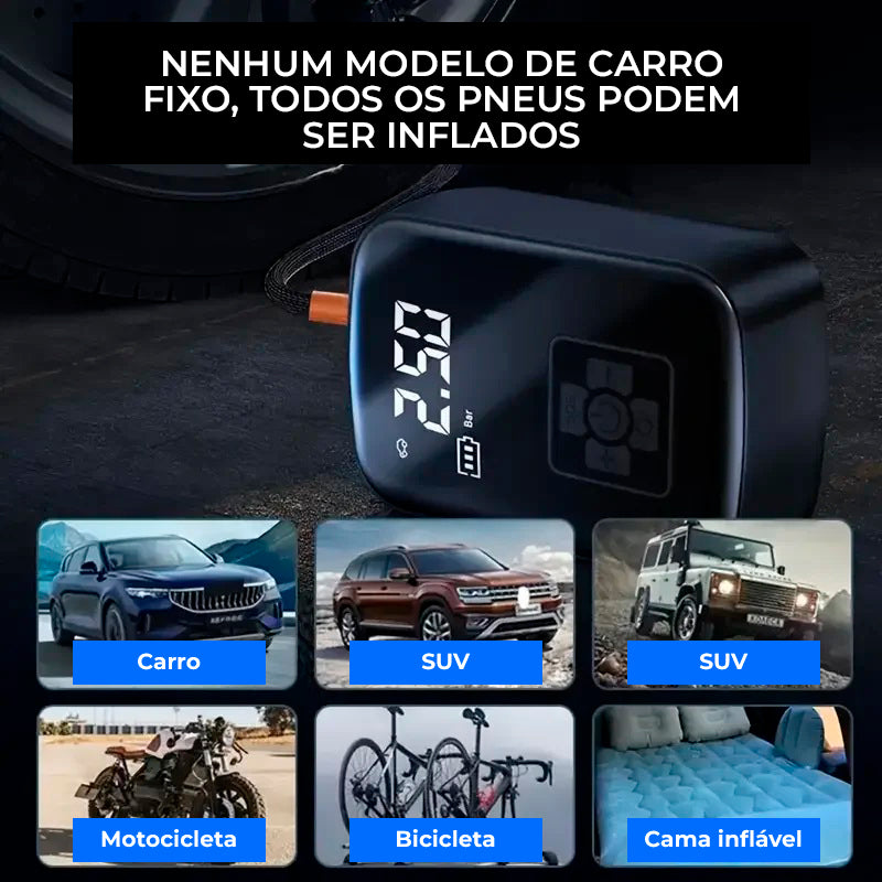 Bomba Compressora de Ar Digital, para carro, moto e bicicleta LEIBOO